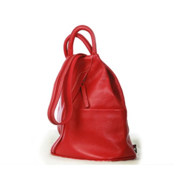 Vera Pelle Handbags - Vera Pelle Red Leather Backpack Shoulder Bag